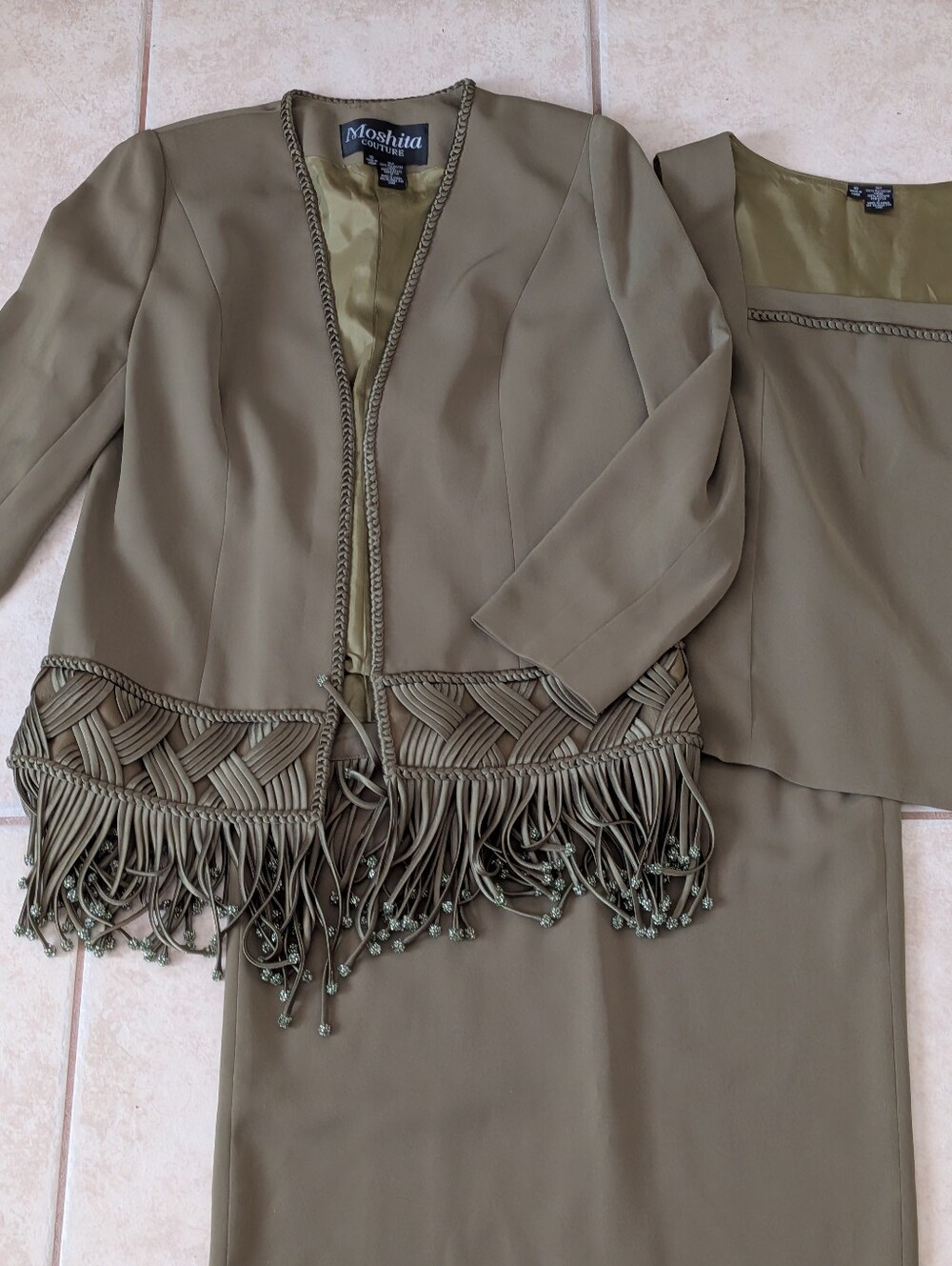 Moshita Couture Green 3 Piece Skirt Suit Church Party Size 10